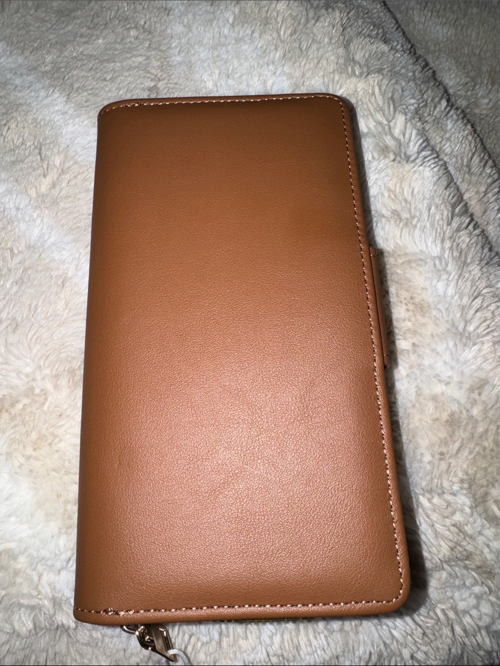 Women's Tan Faux Leather Wallet with Gold Bow Accent - Picture 5 of 8